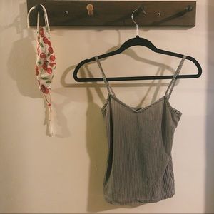 Silver velvet tube top.